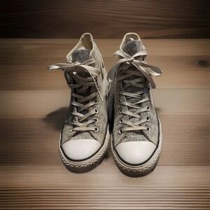 Converse All Stars Hi Top Sneakers Womens Sz 9.5 Gray Tweed Metallic Sparkle‎